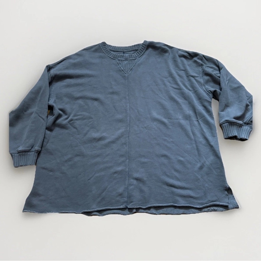 Aerie Gray Oversized Cozy Crew Neck Long Sleeve Sweatshirt Distressed Women’s Sm